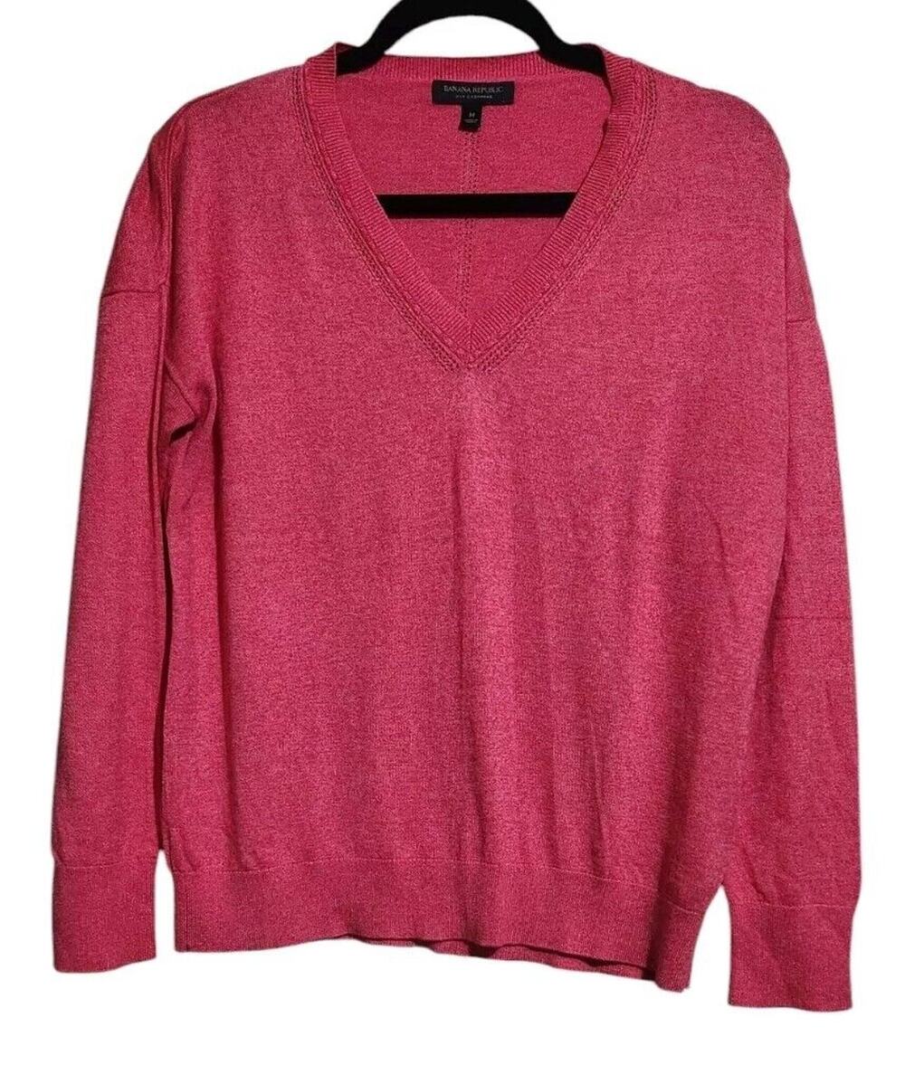 Banana Republic Silk Cashmere Crew Neck Pullover Sweater Pink M Classic Preppy